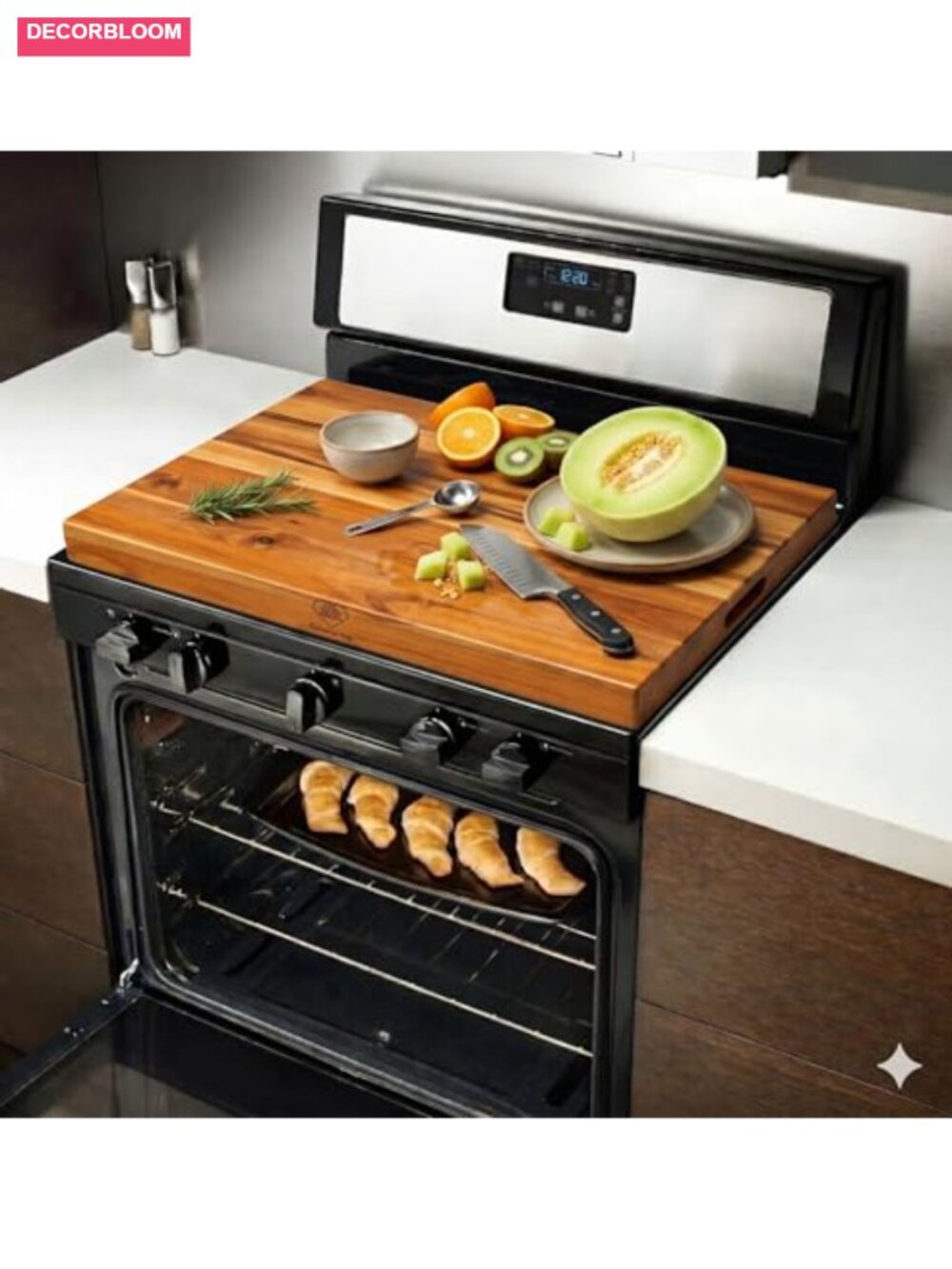 Teak Wood Stove Top Cover with Handles for Electric & Gas Ranges